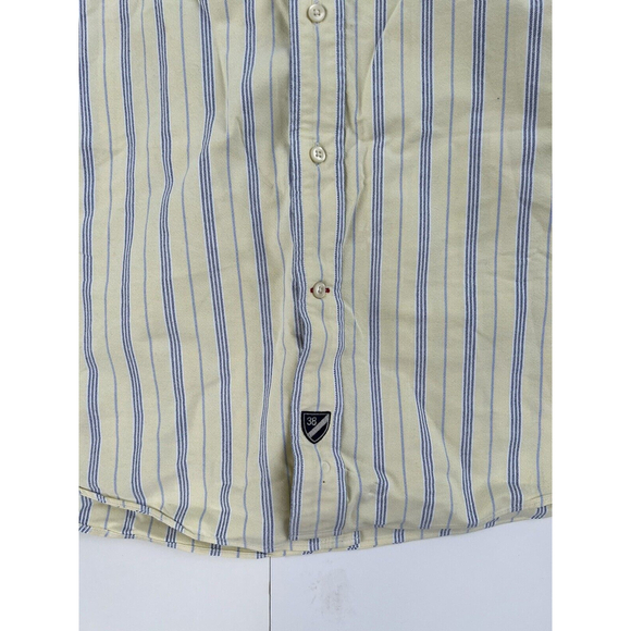 Cremieux Washed 38 XL Button Up Shirt Yellow Cream Blue Striped Long Sleeve - Picture 3 of 6